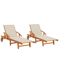 Chaises longues lot de 2 avec coussins Bois d'acacia solide | Mobilier & Déco