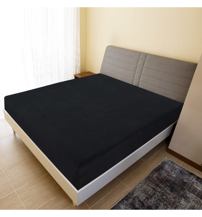Drap-housse Jersey Noir 140x200 cm Coton | Mobilier & Déco
