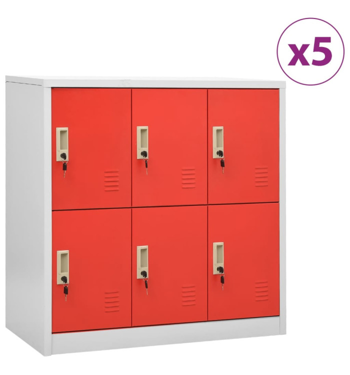 Armoires à casiers 5 pcs Gris clair et rouge 90x45x92,5cm Acier | Mobilier & Déco