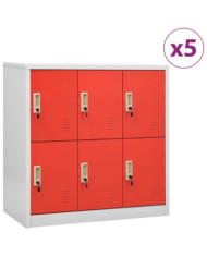 Armoires à casiers 5 pcs Gris clair et rouge 90x45x92,5cm Acier | Mobilier & Déco