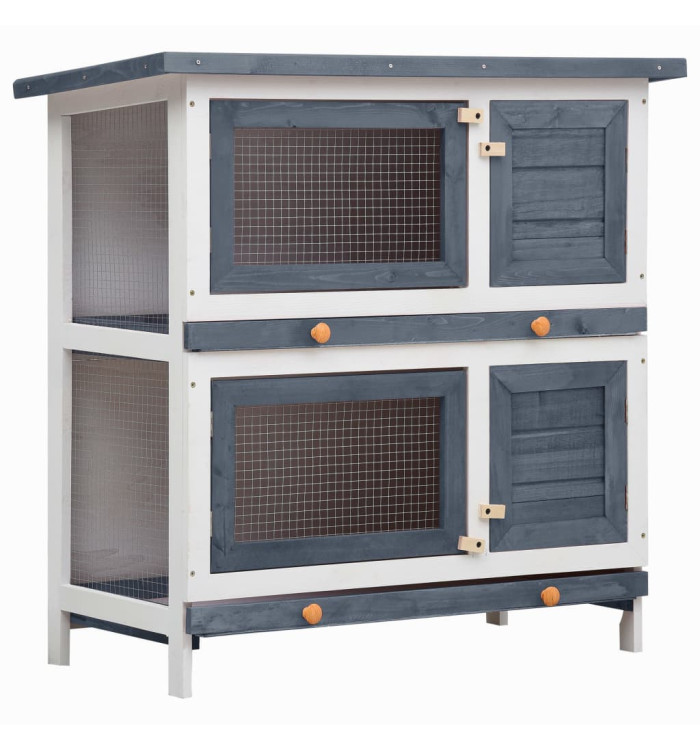 Clapier d'extérieur 4 portes Gris Bois | Mobilier & Déco