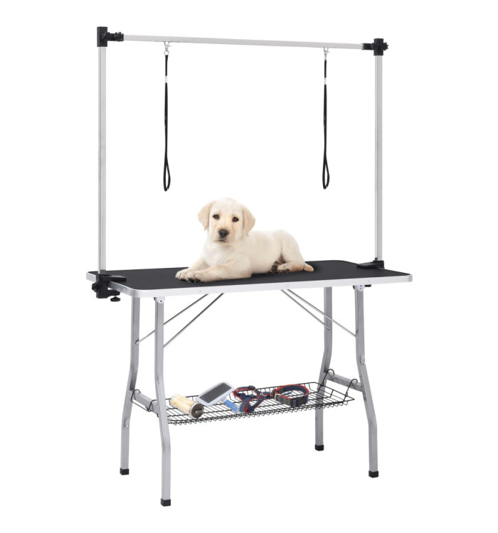 Table de toilettage réglable de chiens avec 2 boucles et panier | Mobilier & Déco