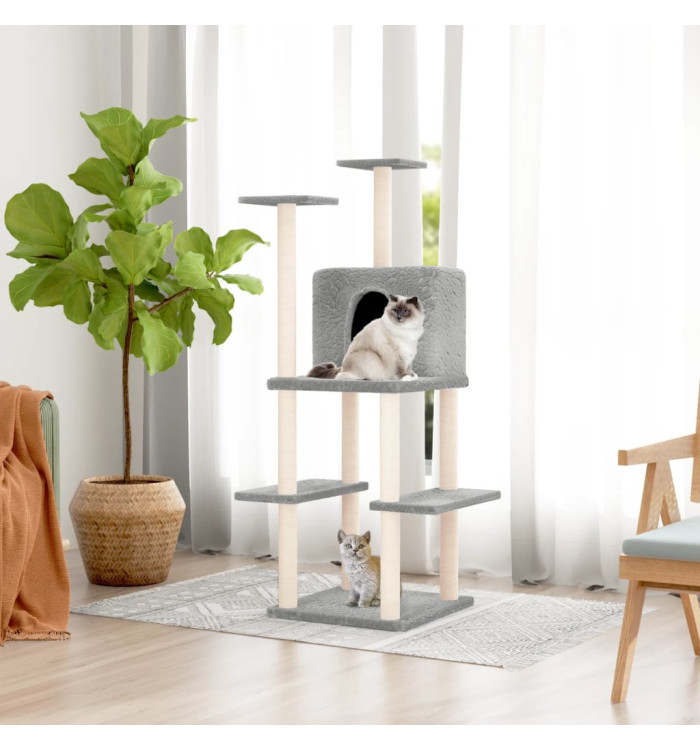 Arbre à chat avec griffoirs en sisal Gris clair 144,5 cm | Mobilier & Déco