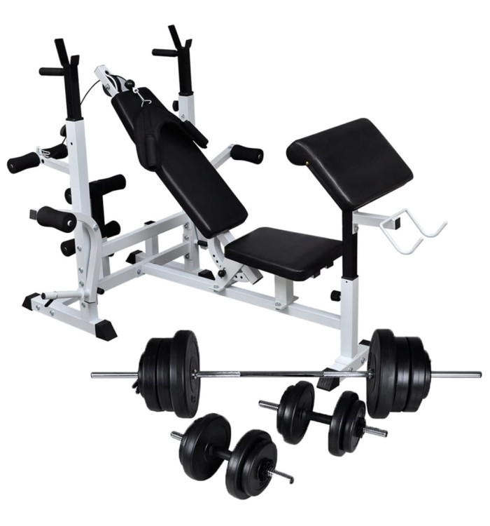 Banc d'entraînement avec support de poids jeu d'haltères 60,5kg | Mobilier & Déco