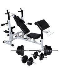 Banc d'entraînement avec support de poids jeu d'haltères 60,5kg | Mobilier & Déco
