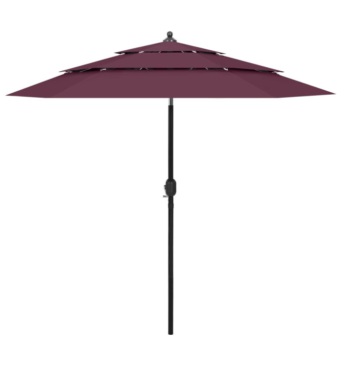 Parasol de jardin à 3 niveaux mât en aluminium rouge bordeaux | Mobilier & Déco