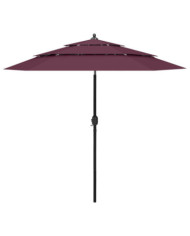 Parasol de jardin à 3 niveaux mât en aluminium rouge bordeaux | Mobilier & Déco