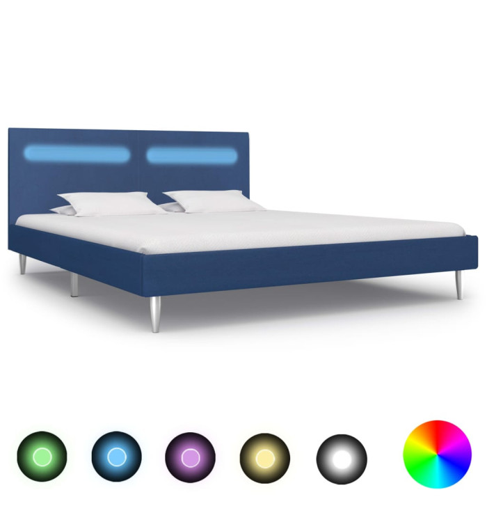 Cadre de lit avec LED sans matelas bleu tissu 160x200 cm | Mobilier & Déco