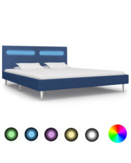 Cadre de lit avec LED sans matelas bleu tissu 160x200 cm | Mobilier & Déco