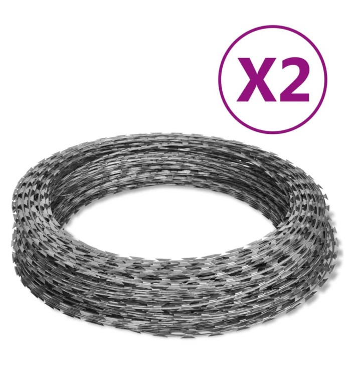 Fils barbelés hélicoïdaux rouleaux 2 pcs acier galvanisé 60 m | Mobilier & Déco