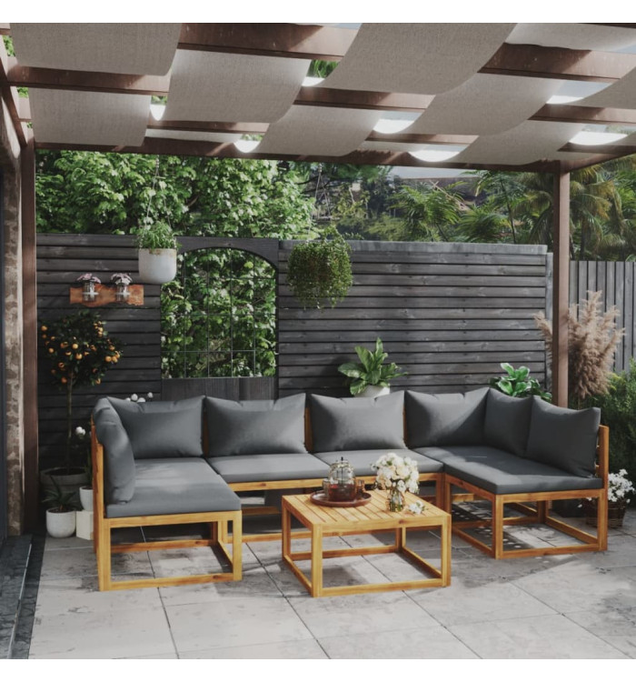 Salon de jardin 7 pcs avec coussin Bois d'acacia solide | Mobilier & Déco