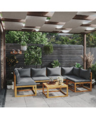 Salon de jardin 7 pcs avec coussin Bois d'acacia solide | Mobilier & Déco