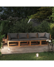 Canapé de jardin à 4 places avec coussin Bois d'acacia massif | Mobilier & Déco