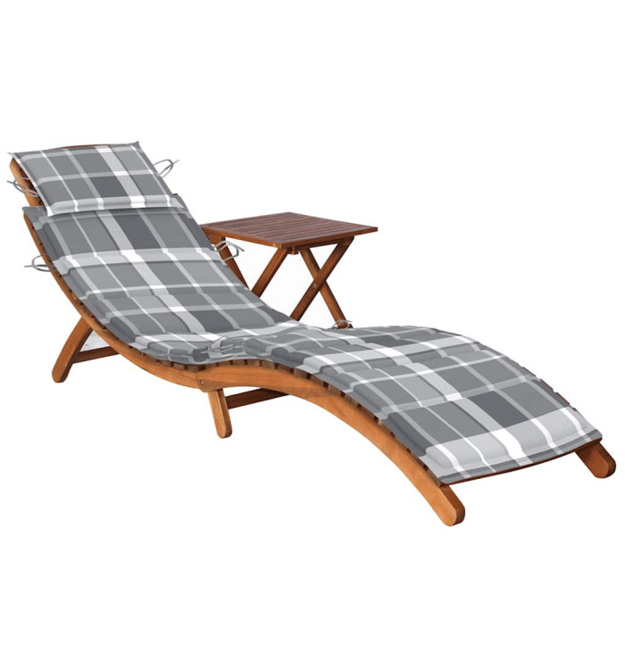 Chaise longue de jardin avec table et coussin Bois d'acacia | Mobilier & Déco