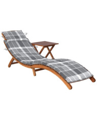 Chaise longue de jardin avec table et coussin Bois d'acacia | Mobilier & Déco