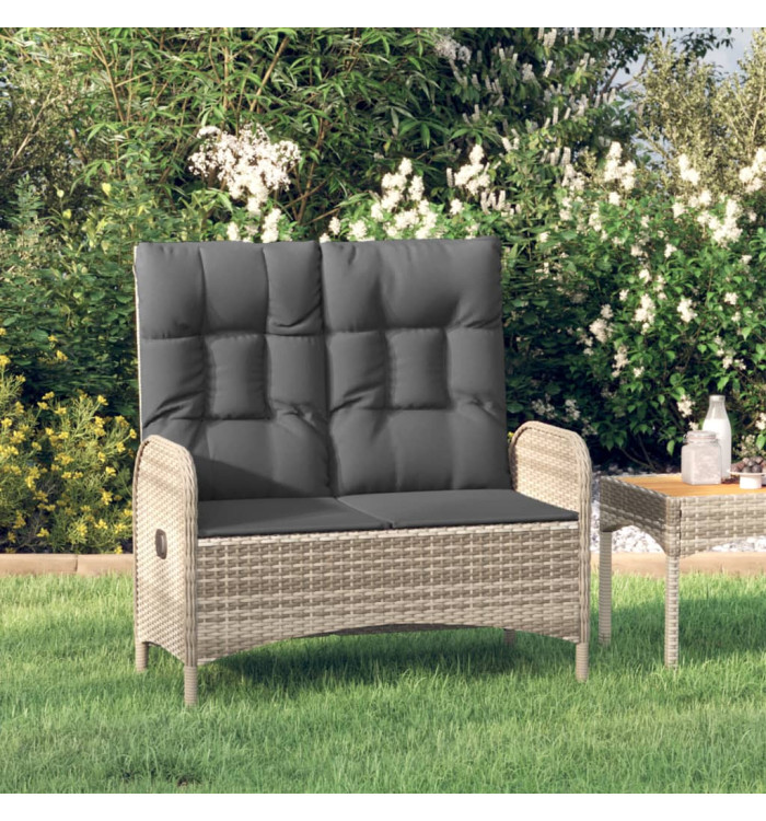 Banc de jardin inclinable avec coussins 107 cm Poly rotin Gris | Mobilier & Déco