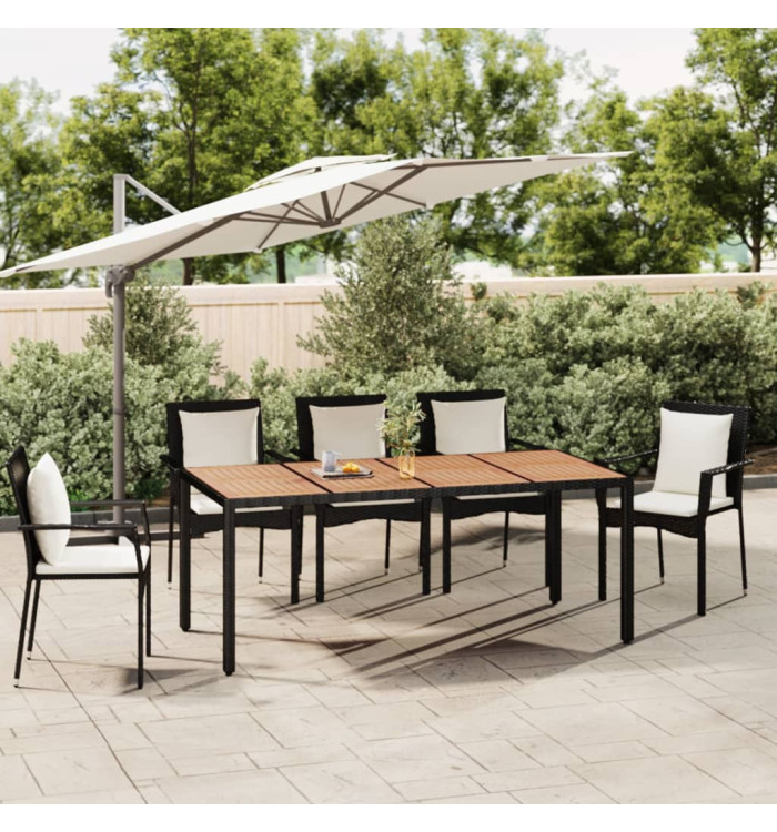Table de jardin plateau en bois Noir Résine tressée bois massif | Mobilier & Déco