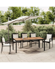 Table de jardin plateau en bois Noir Résine tressée bois massif | Mobilier & Déco
