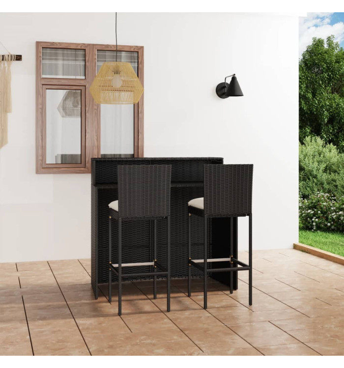 Ensemble de bar de jardin avec coussins 3 pcs Noir | Mobilier & Déco