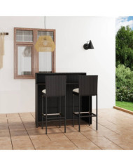 Ensemble de bar de jardin avec coussins 3 pcs Noir | Mobilier & Déco