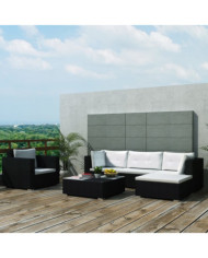 Salon de jardin 6 pcs avec coussins Résine tressée Noir | Mobilier & Déco