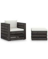 Salon de jardin 2 pcs avec coussins Bois imprégné de gris | Mobilier & Déco