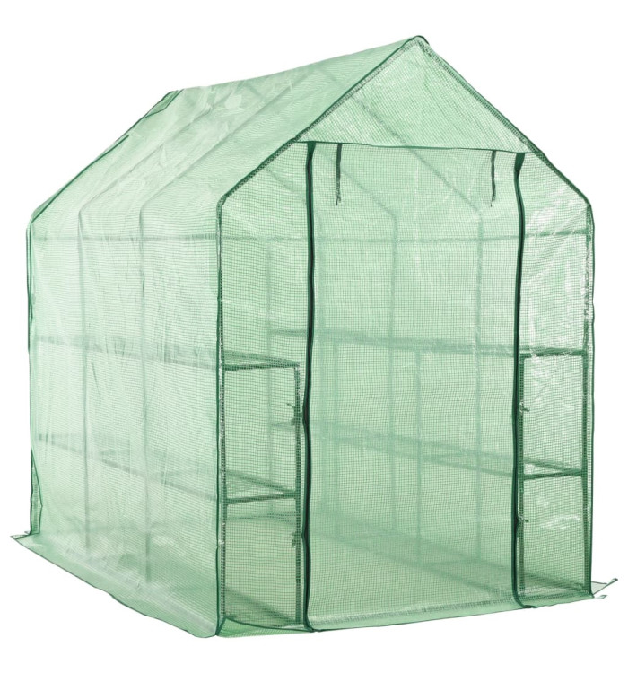 Serre de plain-pied avec 12 étagères Acier 143x214x196 cm | Mobilier & Déco