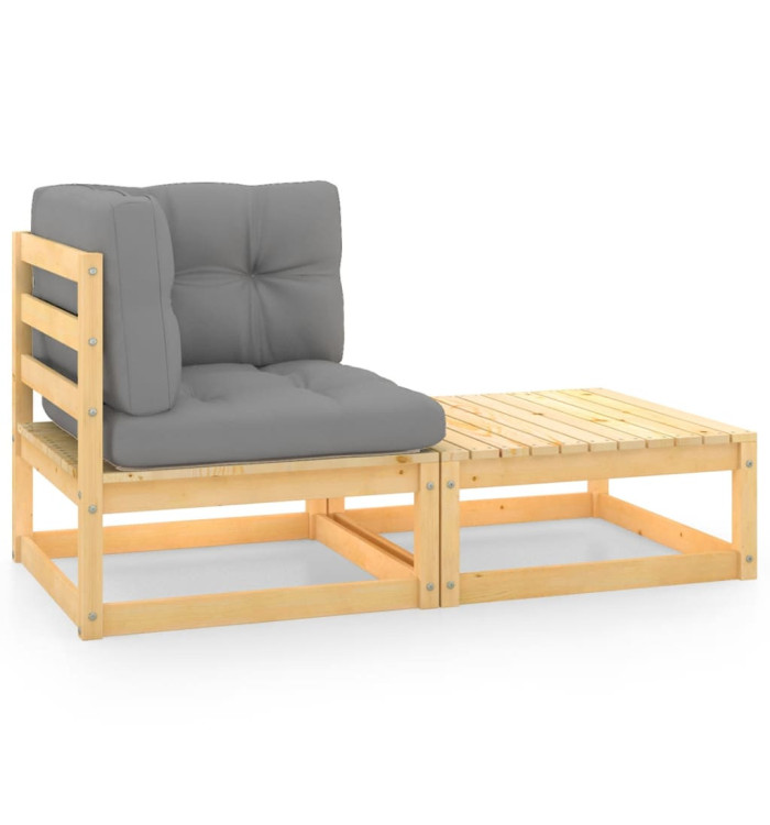 Salon de jardin 2 pcs avec coussins Bois de pin massif | Mobilier & Déco