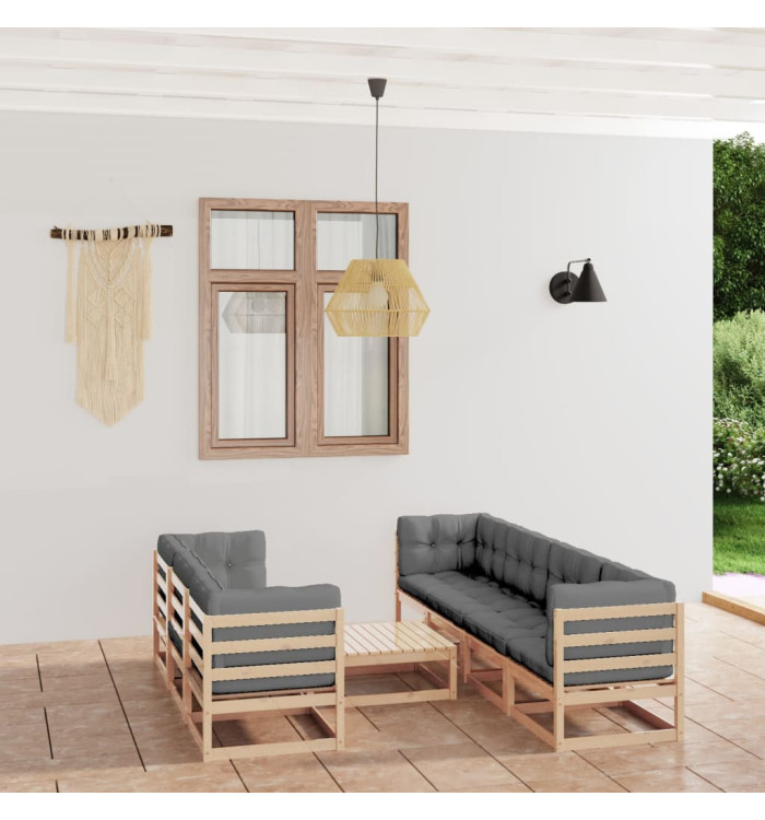 Salon de jardin 8 pcs avec coussins Bois de pin massif | Mobilier & Déco