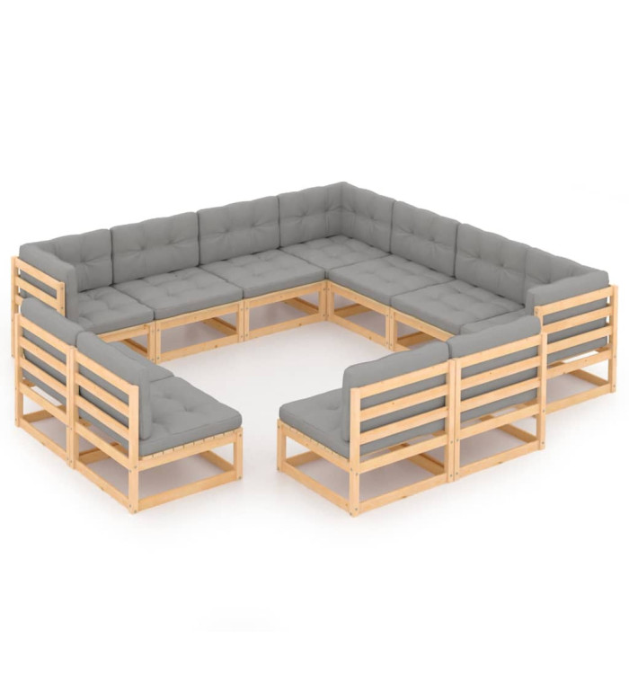 Salon de jardin 11 pcs avec coussins Bois de pin massif | Mobilier & Déco