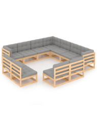 Salon de jardin 11 pcs avec coussins Bois de pin massif | Mobilier & Déco