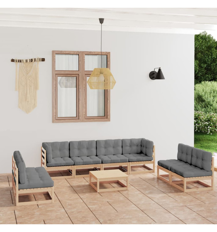 Salon de jardin 9 pcs avec coussins Bois de pin massif | Mobilier & Déco