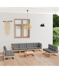 Salon de jardin 9 pcs avec coussins Bois de pin massif | Mobilier & Déco