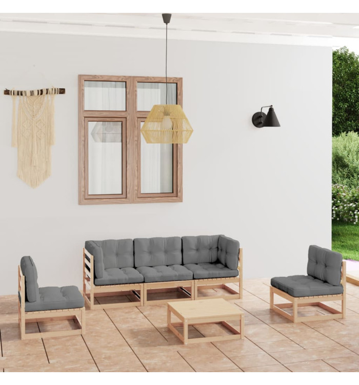 Salon de jardin 6 pcs avec coussins Bois de pin massif | Mobilier & Déco
