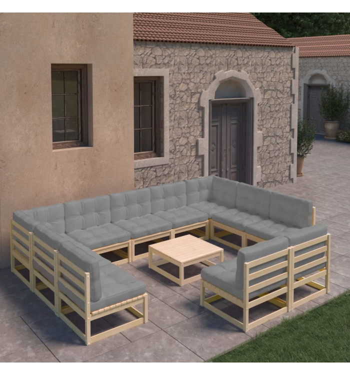 Salon de jardin 12 pcs avec coussins Bois de pin massif | Mobilier & Déco