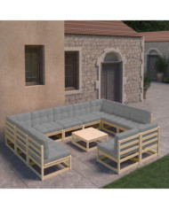 Salon de jardin 12 pcs avec coussins Bois de pin massif | Mobilier & Déco