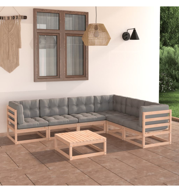 Salon de jardin 7 pcs avec coussins Bois de pin massif | Mobilier & Déco