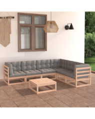 Salon de jardin 7 pcs avec coussins Bois de pin massif | Mobilier & Déco