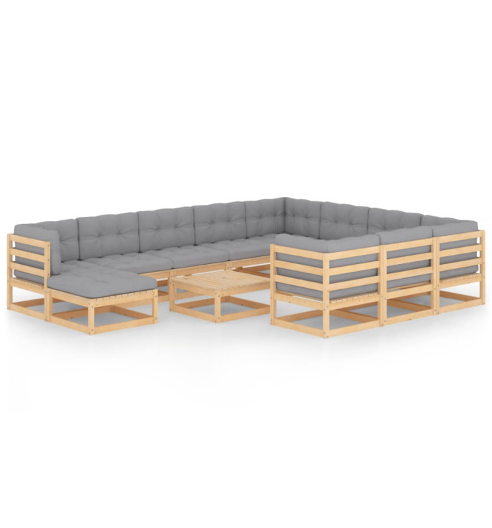 Salon de jardin 12 pcs avec coussins Bois de pin massif | Mobilier & Déco
