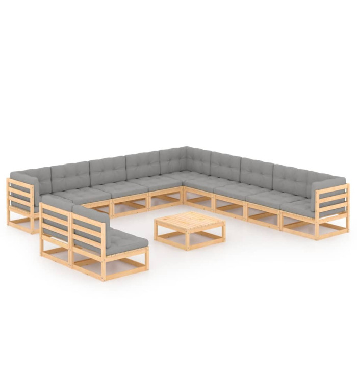 Salon de jardin 12 pcs avec coussins Bois de pin massif | Mobilier & Déco