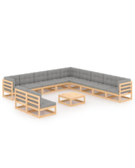Salon de jardin 12 pcs avec coussins Bois de pin massif | Mobilier & Déco
