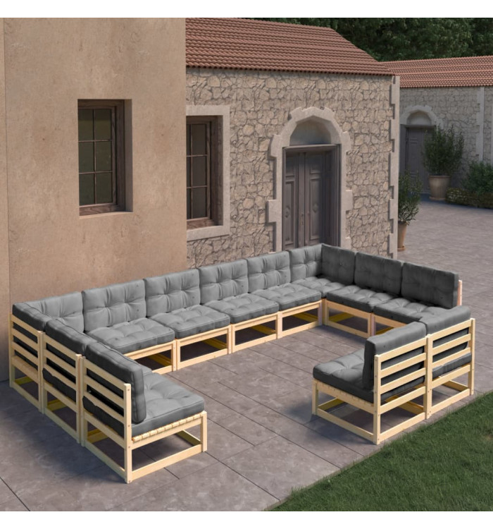 Salon de jardin 12 pcs avec coussins Bois de pin massif | Mobilier & Déco