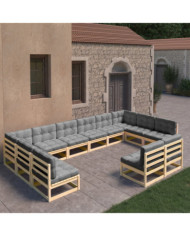 Salon de jardin 12 pcs avec coussins Bois de pin massif | Mobilier & Déco