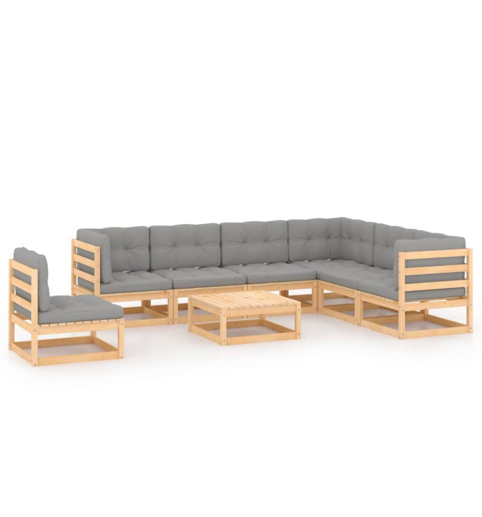 Salon de jardin 8 pcs avec coussins Bois de pin massif | Mobilier & Déco