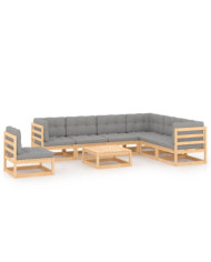 Salon de jardin 8 pcs avec coussins Bois de pin massif | Mobilier & Déco