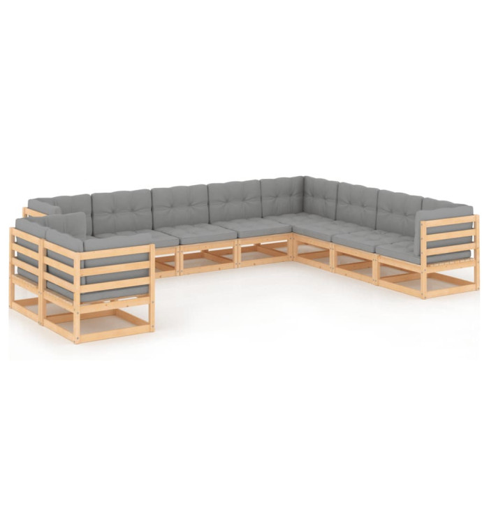 Salon de jardin 10 pcs avec coussins Bois de pin massif | Mobilier & Déco