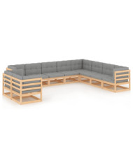 Salon de jardin 10 pcs avec coussins Bois de pin massif | Mobilier & Déco