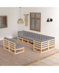 Salon de jardin 8 pcs avec coussins Bois de pin massif | Mobilier & Déco