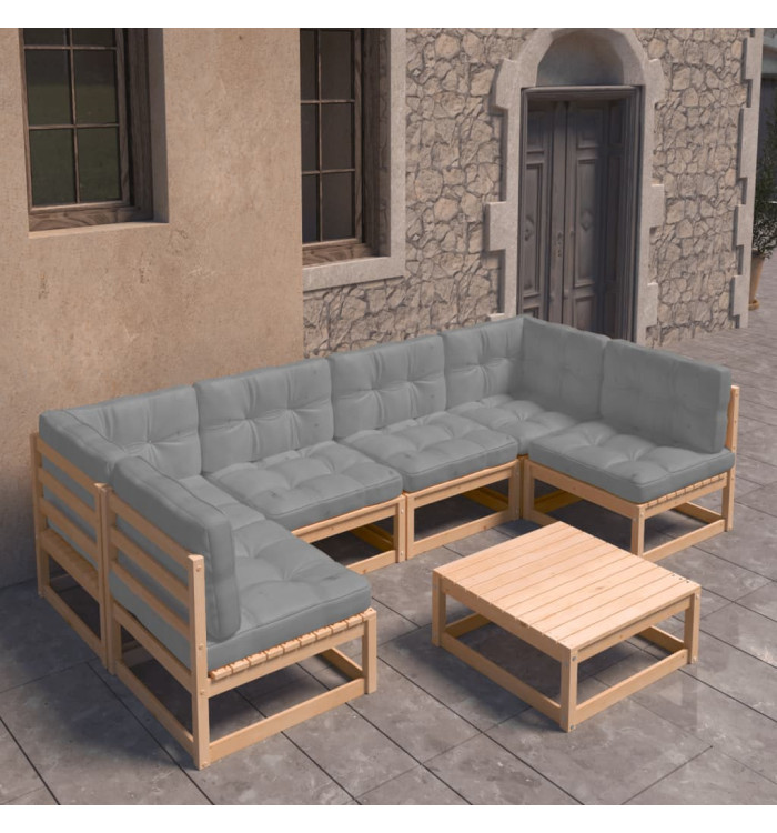 Salon de jardin 7 pcs avec coussins Bois de pin massif | Mobilier & Déco