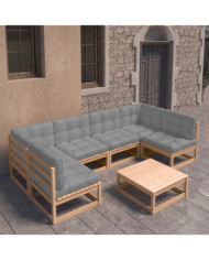 Salon de jardin 7 pcs avec coussins Bois de pin massif | Mobilier & Déco
